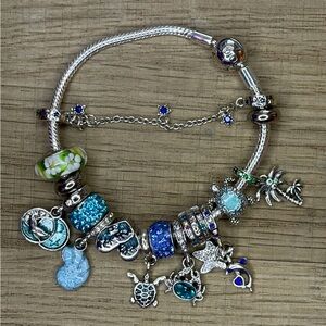 Pandora Bracelet Silver 925 Ale. Marine charms in play + Pandora bag.